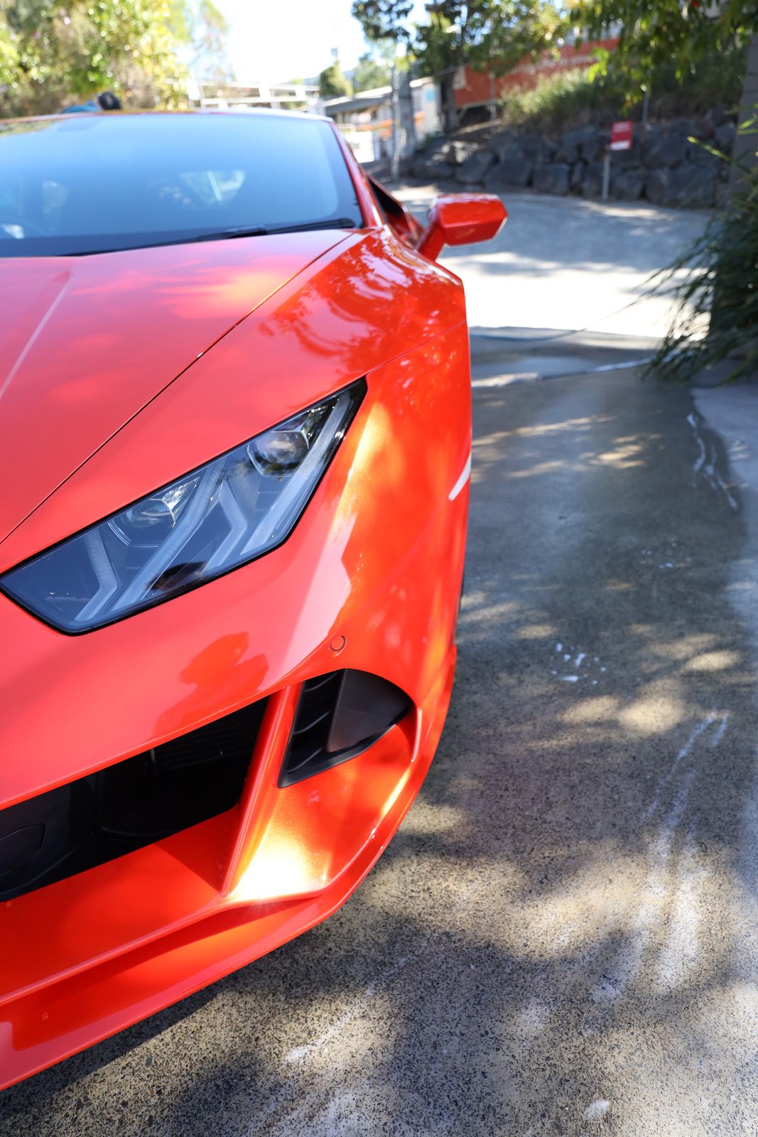 The front of a car photographed after a full detail