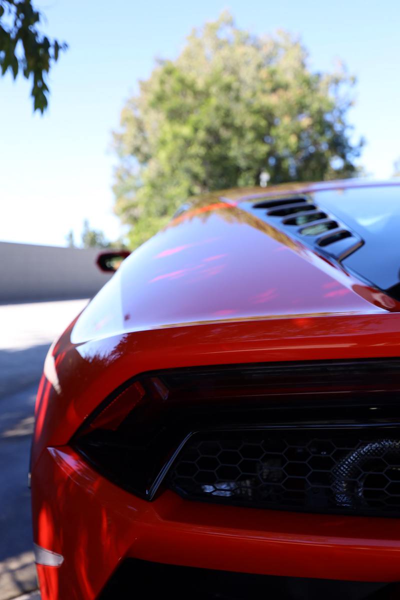 The rear three-quarter of a car after detailing